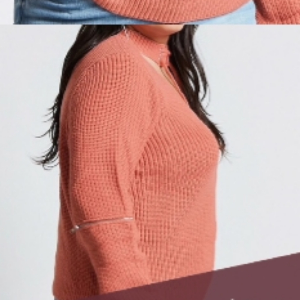 FOREVER 21 Lace up Choker V-neck Zipper Sweater - Picture 3 of 9